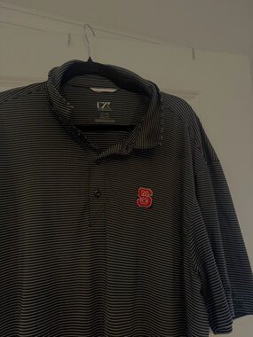 Men's Black Pinstripe Polo NC State